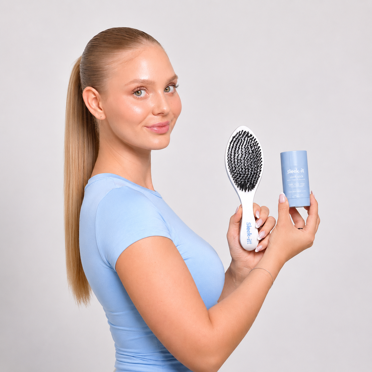 Sleek It Sleek Duo - Hair Wax Stick + Sleek Brush für Sleek Look, Babyhaare und Flyaways